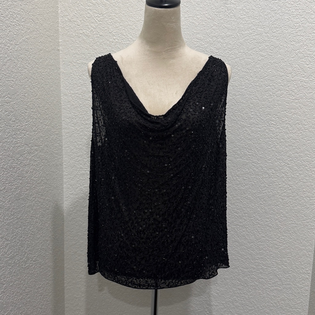 Nwt Alice + Olivia Black Sequin Sleeveless Tank Top